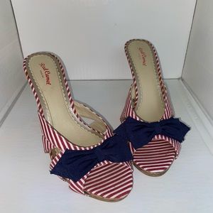 Lucky Brand peep toe slide on heels.